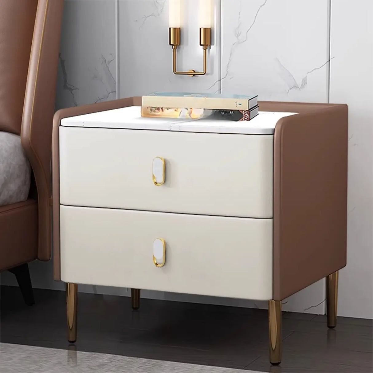 Morandi Stone Countertop Wood Storage Kids Nightstand Image - 19