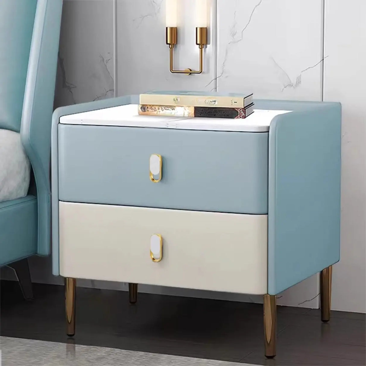 Morandi Stone Countertop Wood Storage Kids Nightstand Image - 7