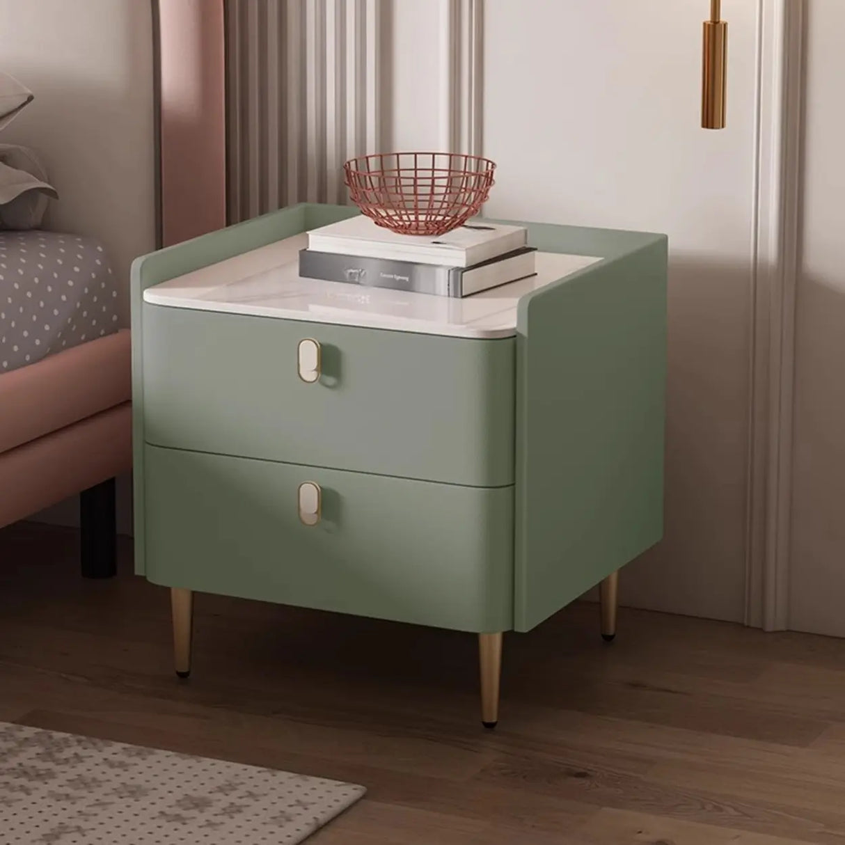 Morandi Stone Countertop Wood Storage Kids Nightstand Image - 9
