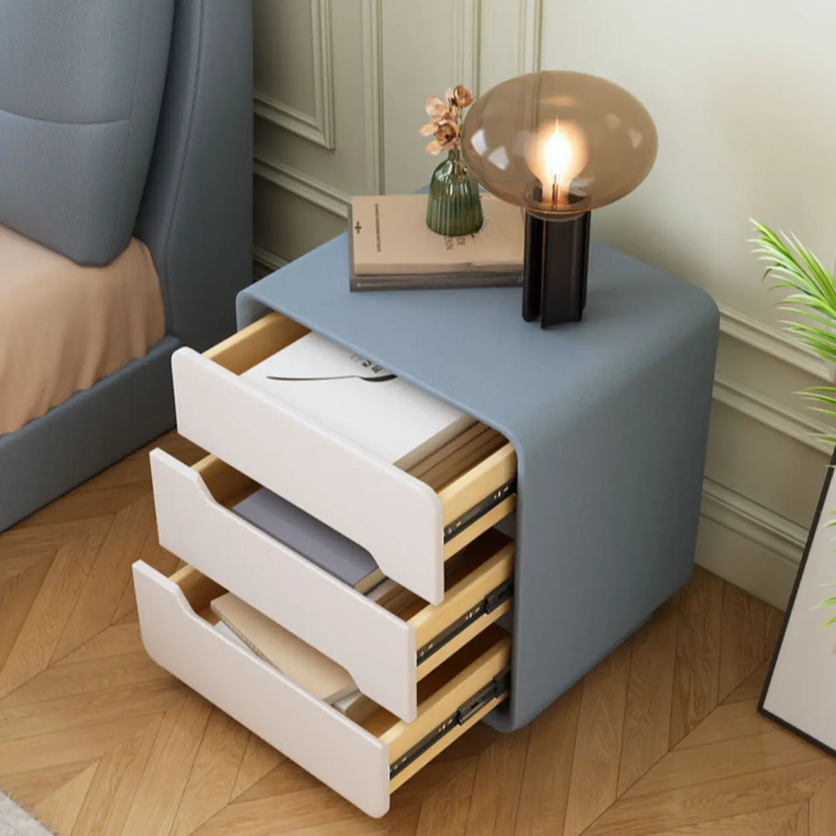 Morandi Theme Faux Leather Tip Resistant Kids Nightstand Image - 11