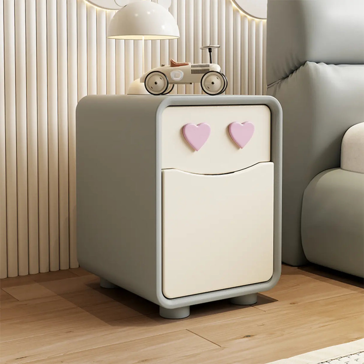 Morandi Theme Faux Leather Top Drawers Kids Nightstand Image - 13