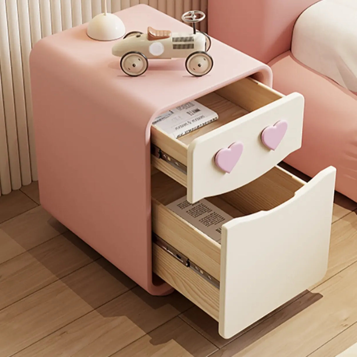 Morandi Theme Faux Leather Top Drawers Kids Nightstand Image - 3