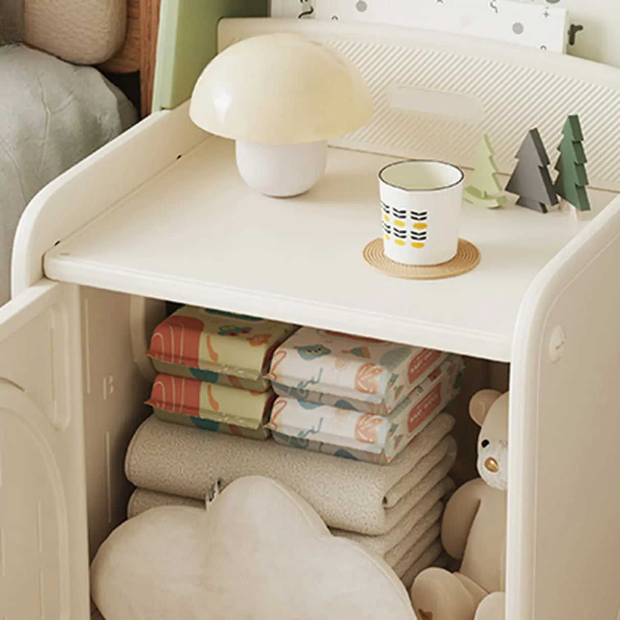 Morandi Theme Kids Nightstand with Cabinets Storage Image - 11