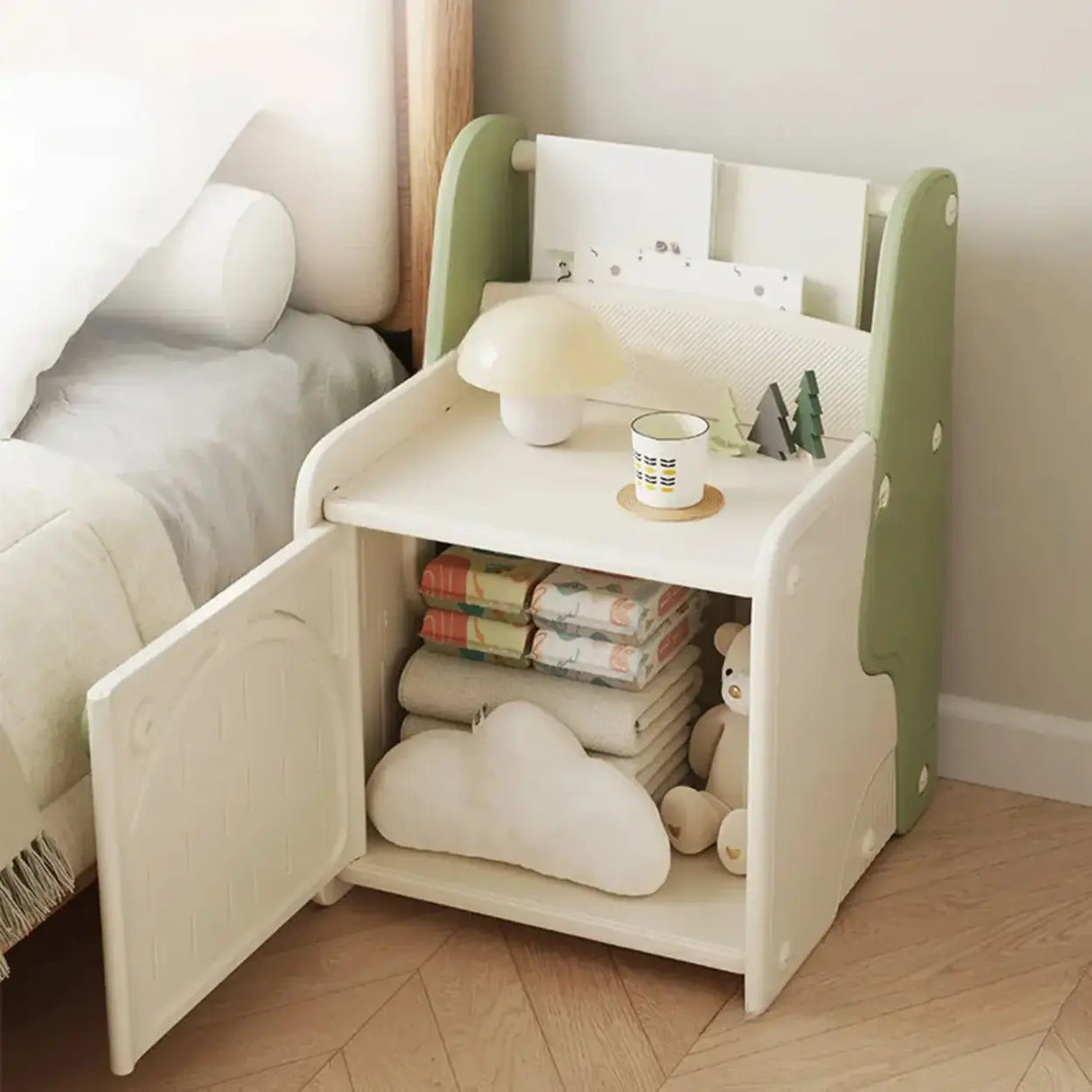 Morandi Theme Kids Nightstand with Cabinets Storage Image - 7