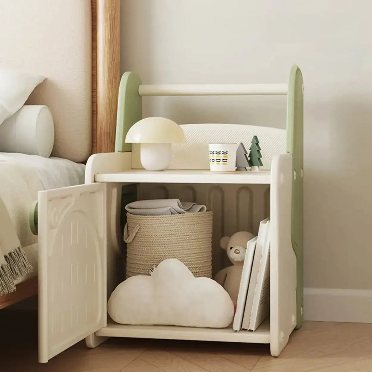 Morandi Theme Kids Nightstand with Cabinets Storage Image - 8
