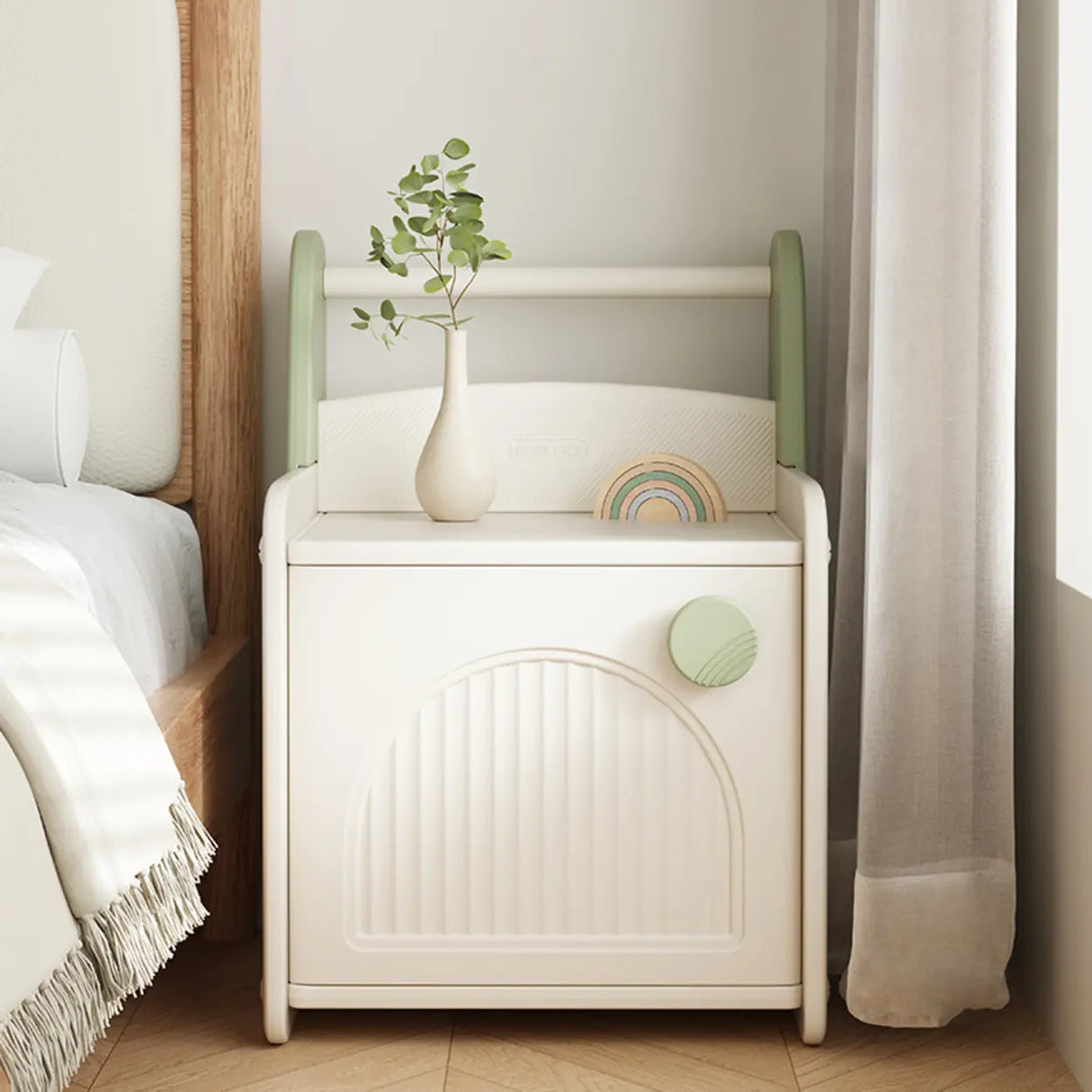 Morandi Theme Kids Nightstand with Cabinets Storage Image - 9