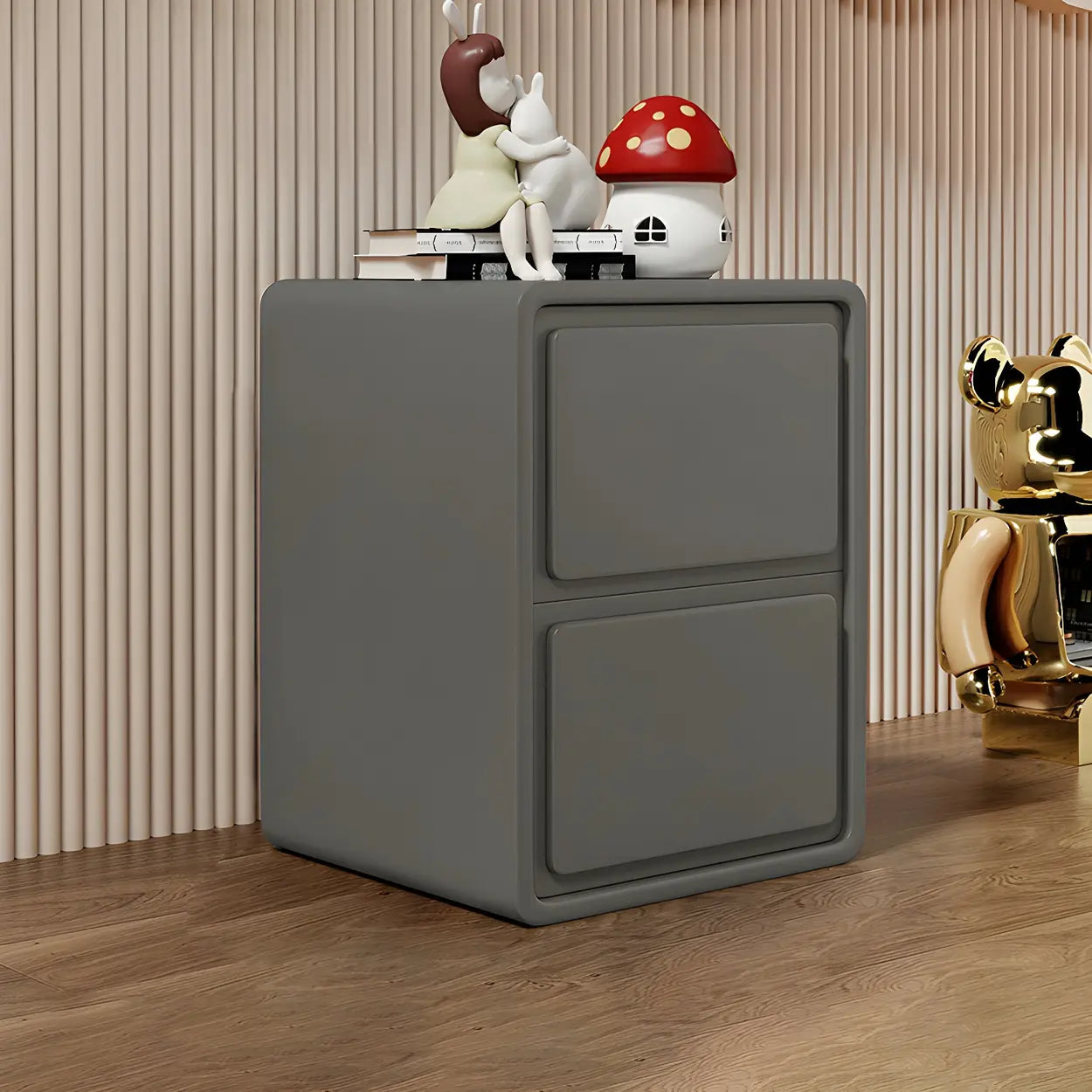 Morandi Theme Wood Drawers Storage Kids Nightstand Image - 2