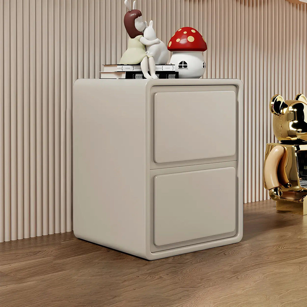 Morandi Theme Wood Drawers Storage Kids Nightstand Image - 5