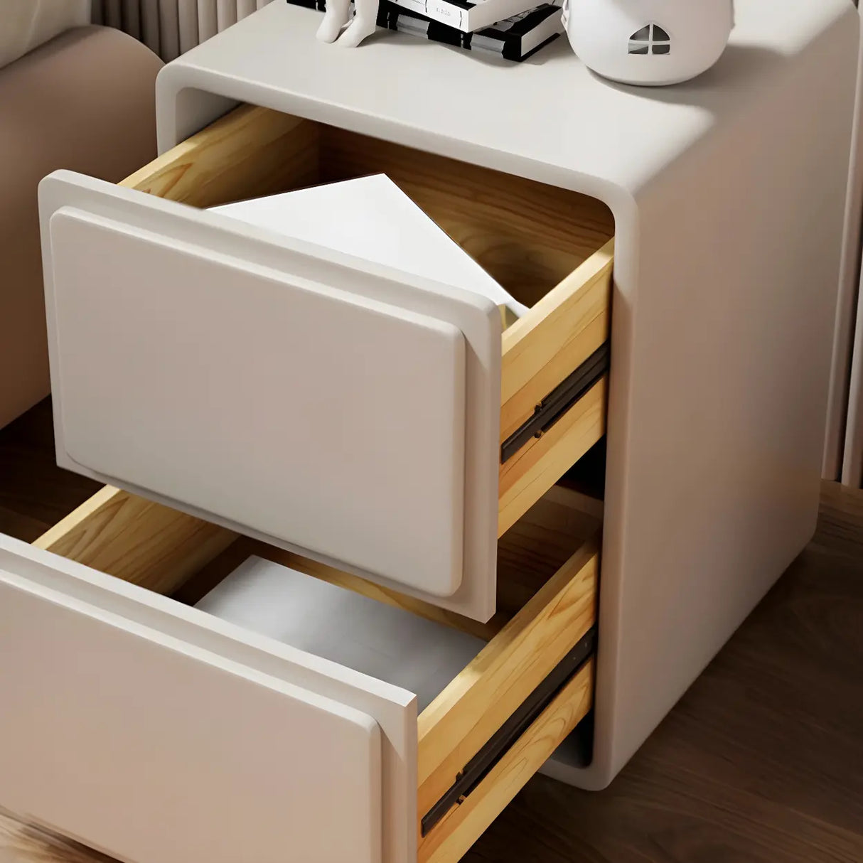 Morandi Theme Wood Drawers Storage Kids Nightstand Image - 14