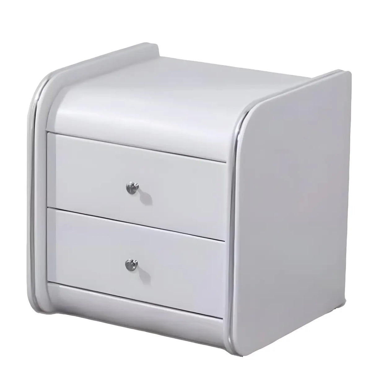 Morandi-Themed Faux Leather Nightstand with Two Drawers Image - 10