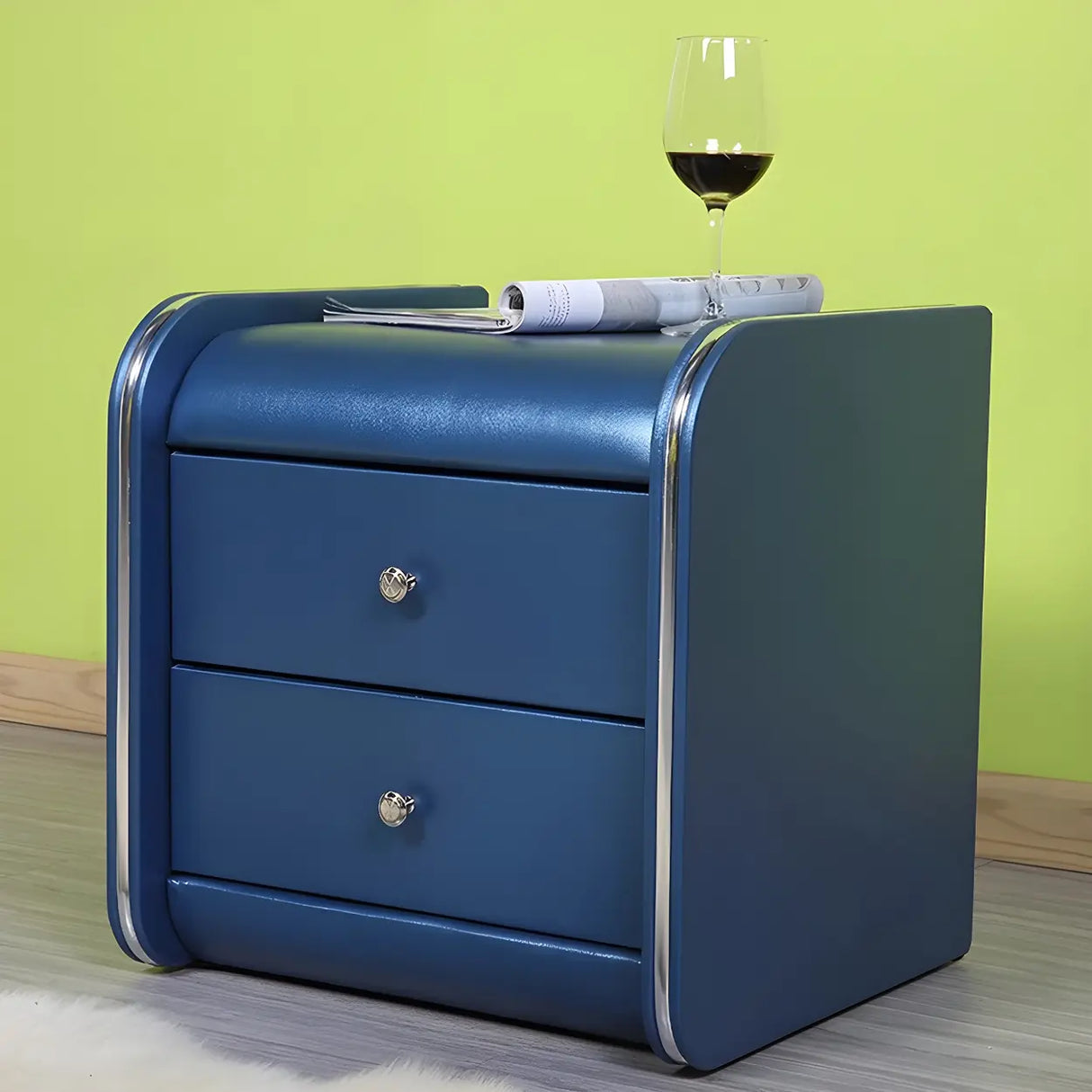 Morandi-Themed Faux Leather Nightstand with Two Drawers Image - 11