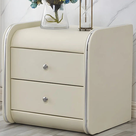 Morandi-Themed Faux Leather Nightstand with Two Drawers Image - 1
