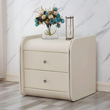 Morandi-Themed Faux Leather Nightstand with Two Drawers Image - 13