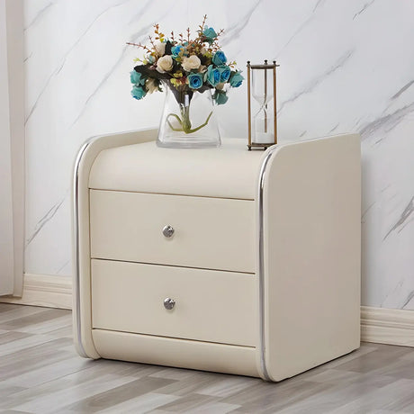 Morandi-Themed Faux Leather Nightstand with Two Drawers Image - 13