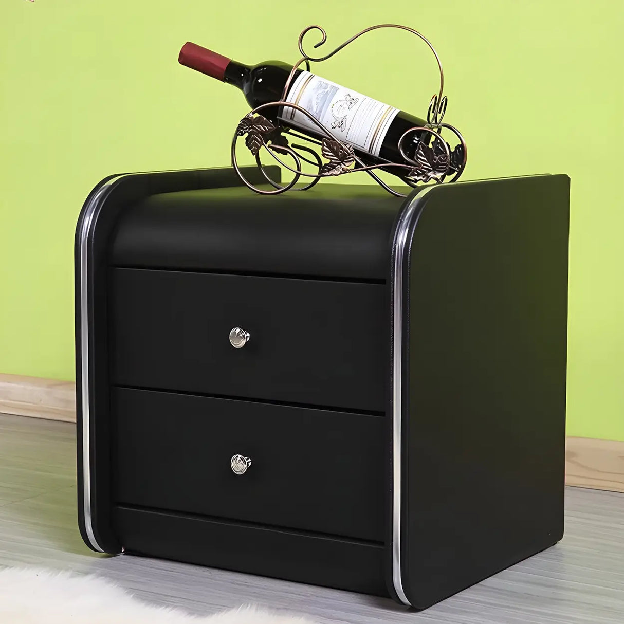 Morandi-Themed Faux Leather Nightstand with Two Drawers Image - 2