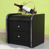 Morandi-Themed Faux Leather Nightstand with Two Drawers Image - 2
