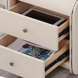 Morandi-Themed Faux Leather Nightstand with Two Drawers Image - 14