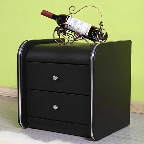 Morandi-Themed Faux Leather Nightstand with Two Drawers Image - 2