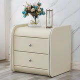 Morandi-Themed Faux Leather Nightstand with Two Drawers Image - 5