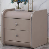 Morandi-Themed Faux Leather Nightstand with Two Drawers Image - 6