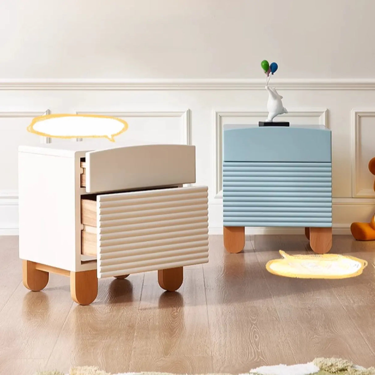 Morandi-Themed Wooden Kids Nightstand with Drawers Image - 12