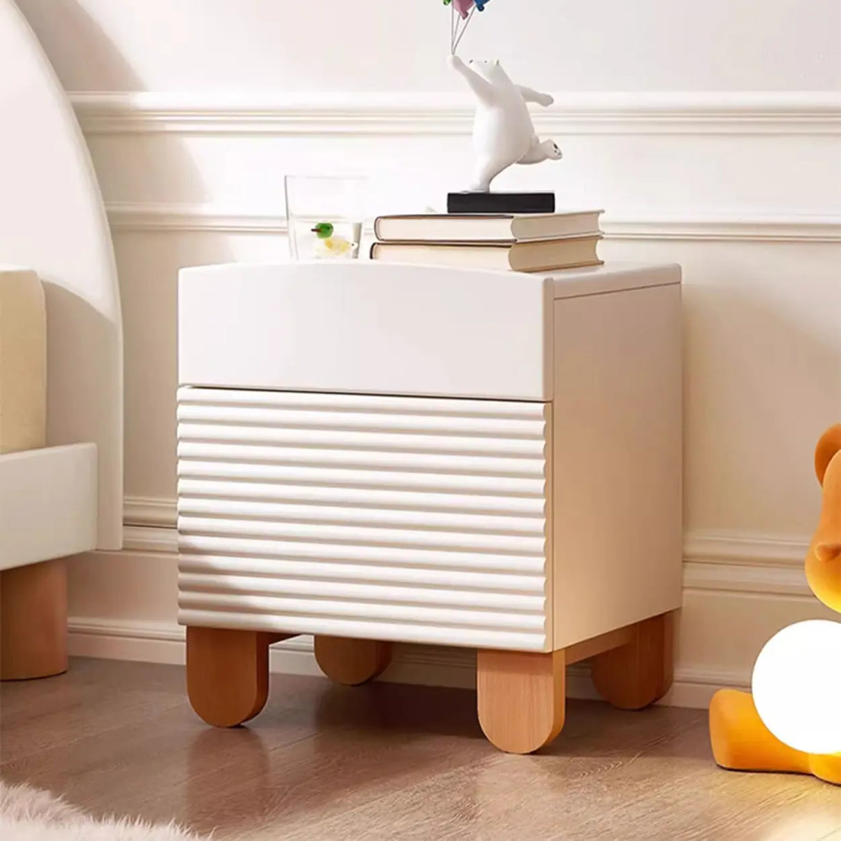 Morandi-Themed Wooden Kids Nightstand with Drawers Image - 3