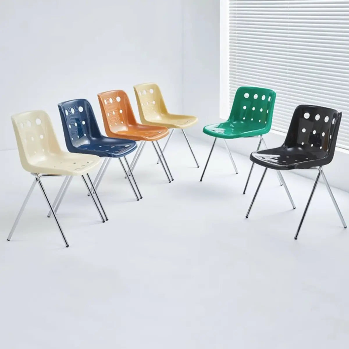 Multi-Color Armless Metal Ergonomic Plastic Office Chair Image - 4