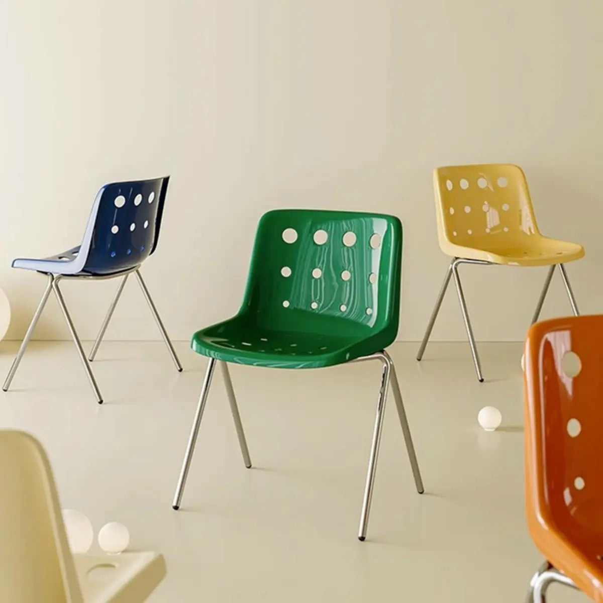 Multi-Color Armless Metal Ergonomic Plastic Office Chair Image - 5