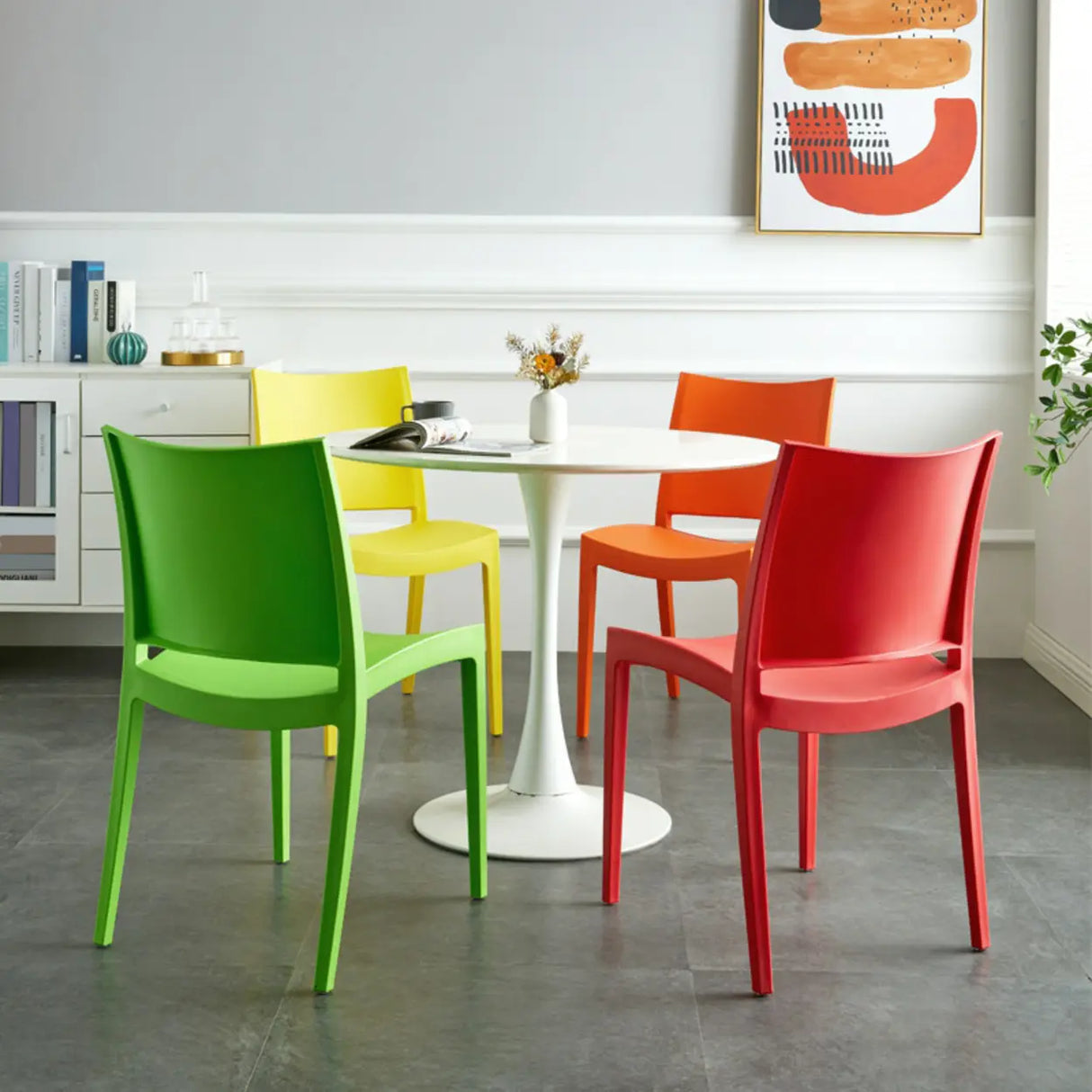 Multi-Color Armless Stackable Plastic Task Office Chairs Image - 4