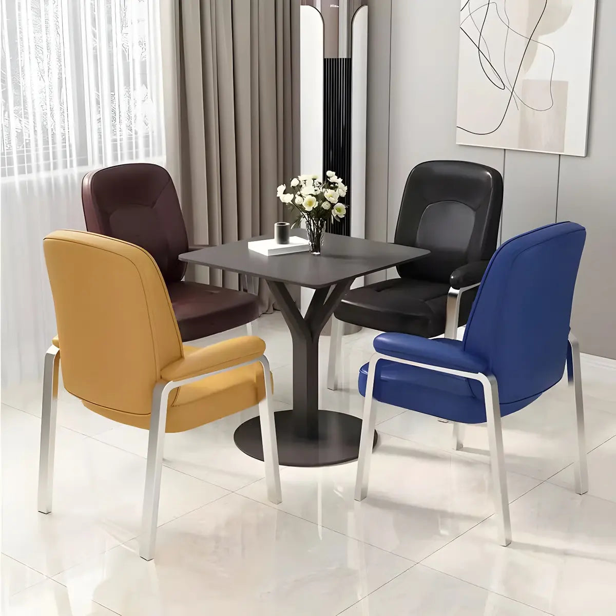 Multi-color Metal Frame Leather Silver Arms Office Chair Image - 1