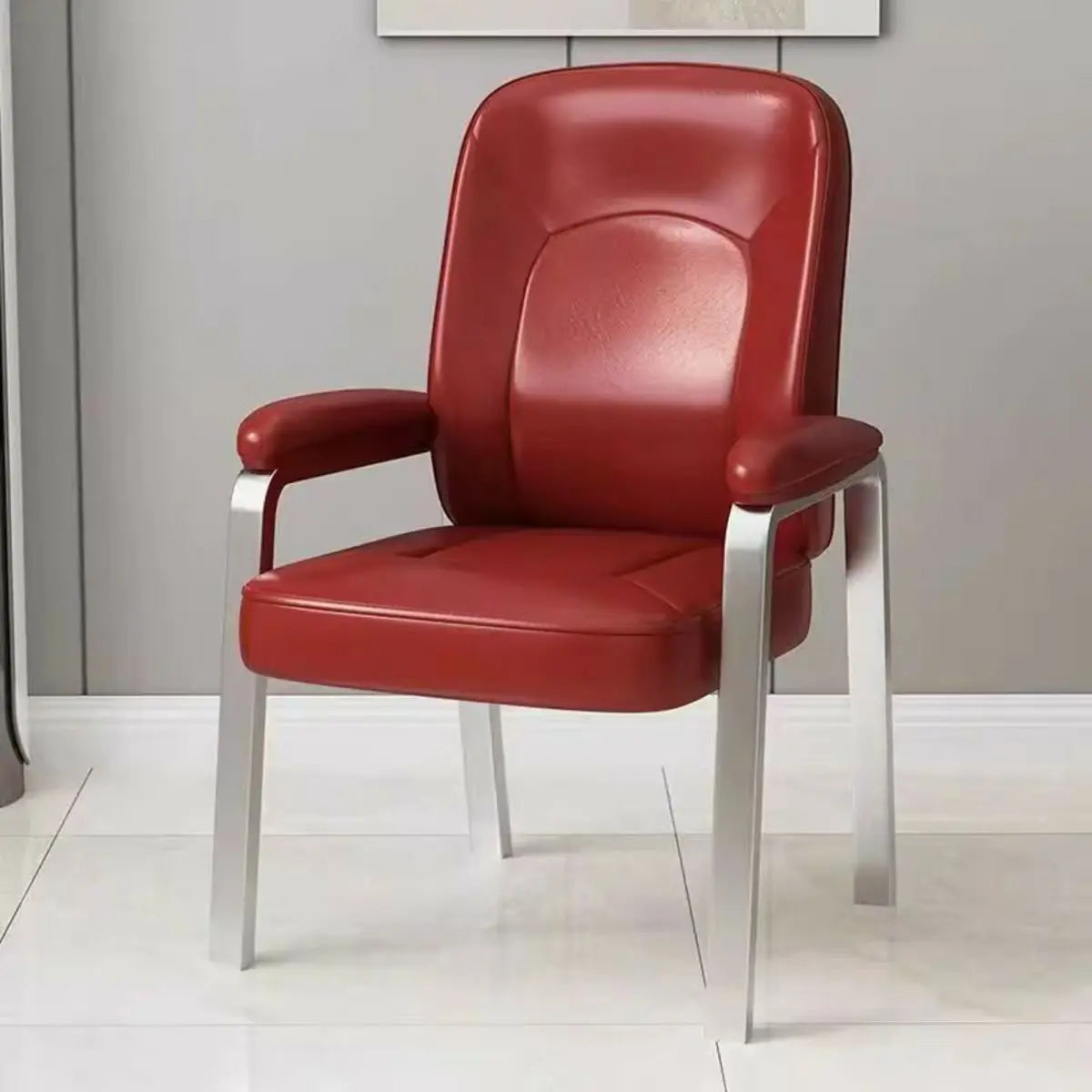 Multi-color Metal Frame Leather Silver Arms Office Chair Image - 3