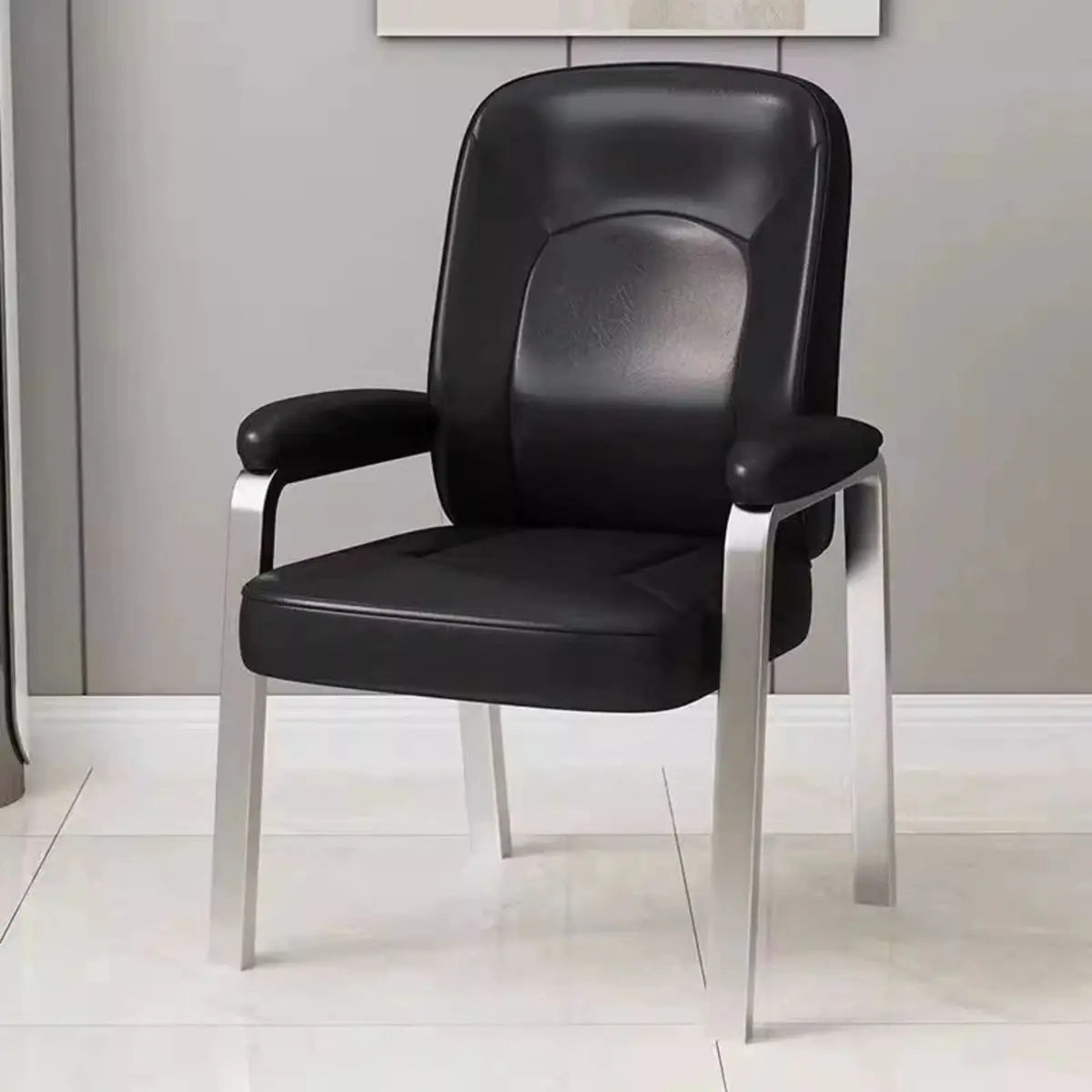 Multi-color Metal Frame Leather Silver Arms Office Chair Image - 5