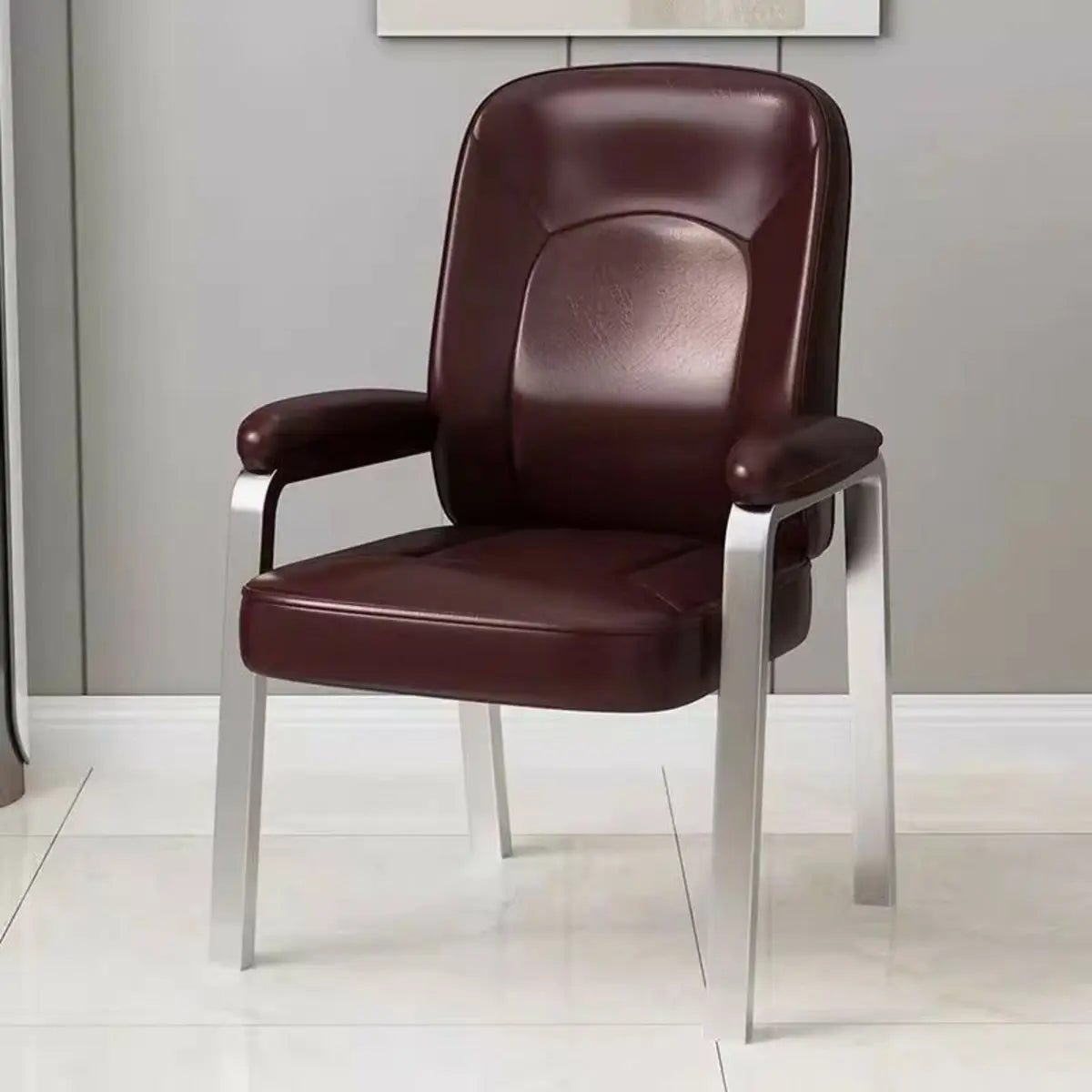Multi-color Metal Frame Leather Silver Arms Office Chair Image - 7