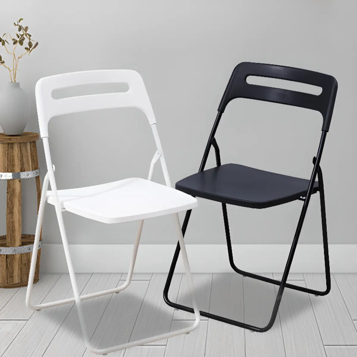 Multi-Color Minimalist Folding Plastic Armless Office Chair Image - 2