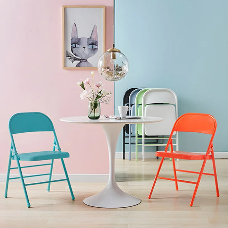 Multi-color Modern Foldable Armless Metal Office Chair Image - 1