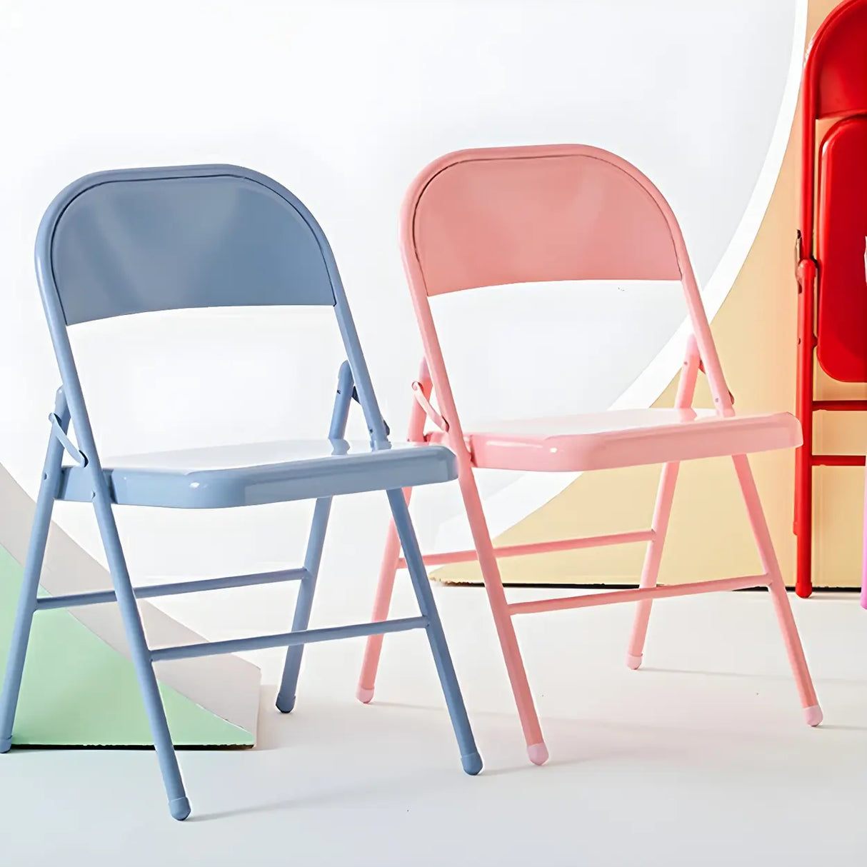 Multi-color Modern Foldable Armless Metal Office Chair Image - 24