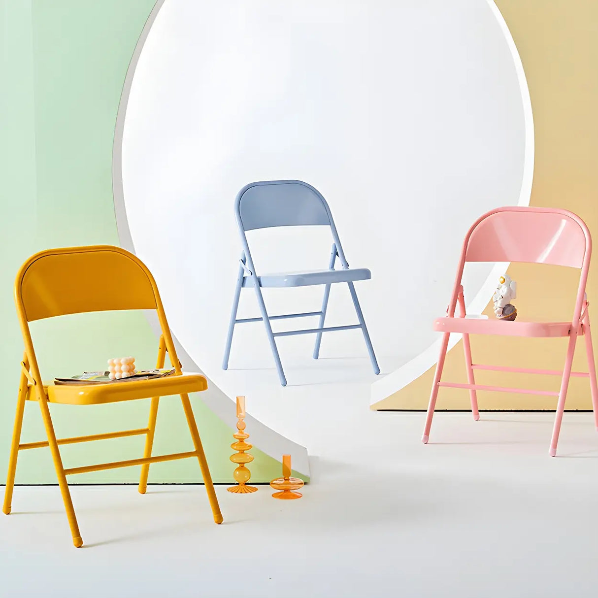 Multi-color Modern Foldable Armless Metal Office Chair Image - 4