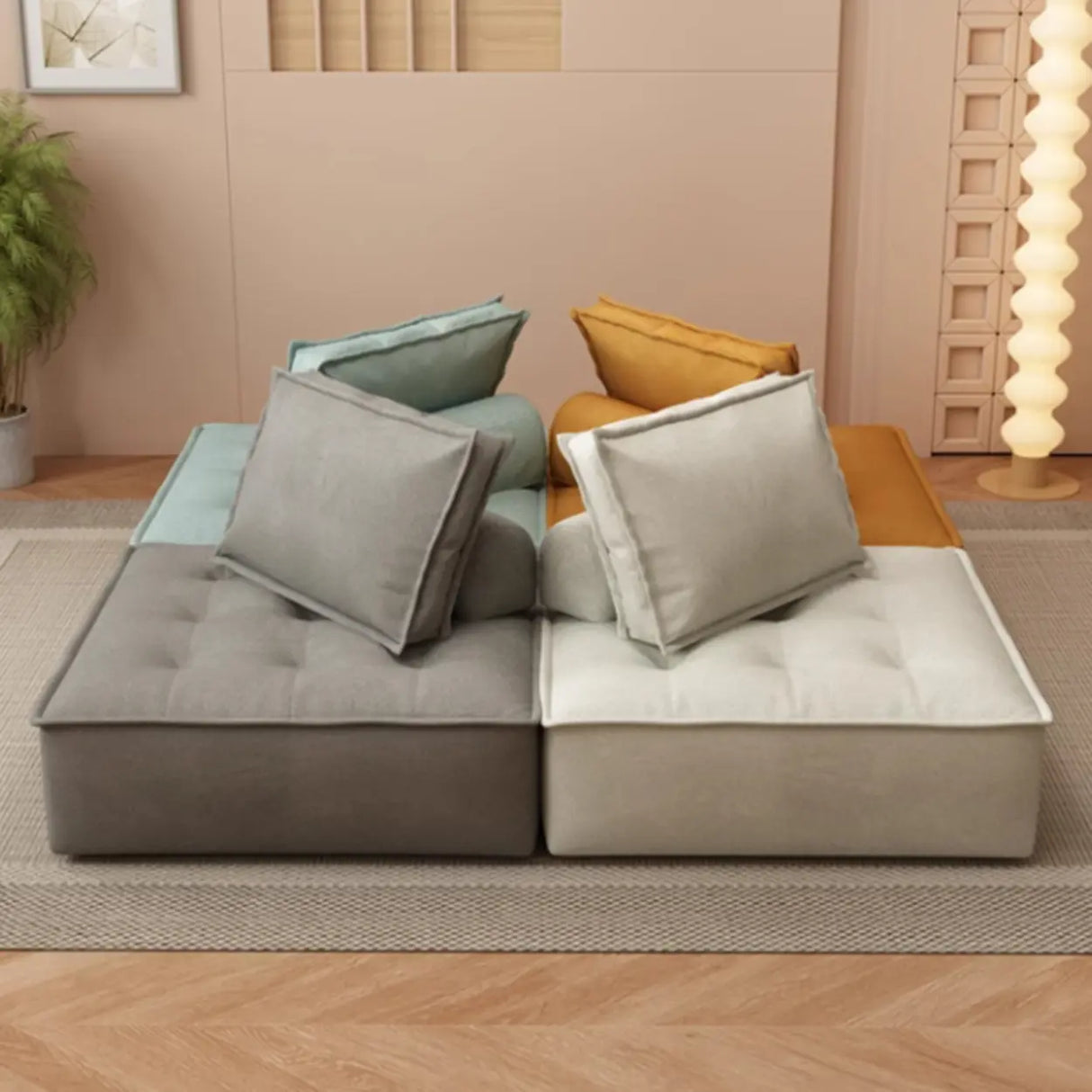 Multi-Color Modular Fabric Pillow Back Single Sofa Image - 1