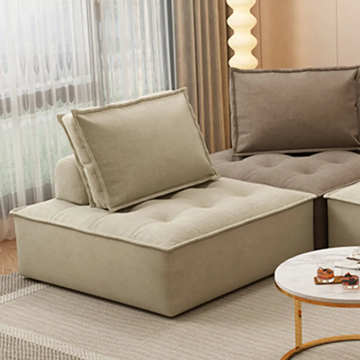 Multi-Color Modular Fabric Pillow Back Single Sofa Image - 8