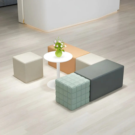 Multi-Color Modular Faux Leather Square Seating Set Image - 1