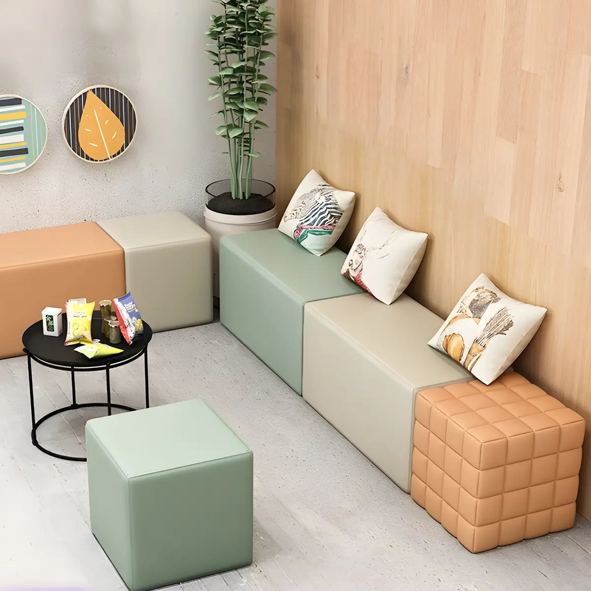 Multi-Color Modular Faux Leather Square Seating Set Image - 16