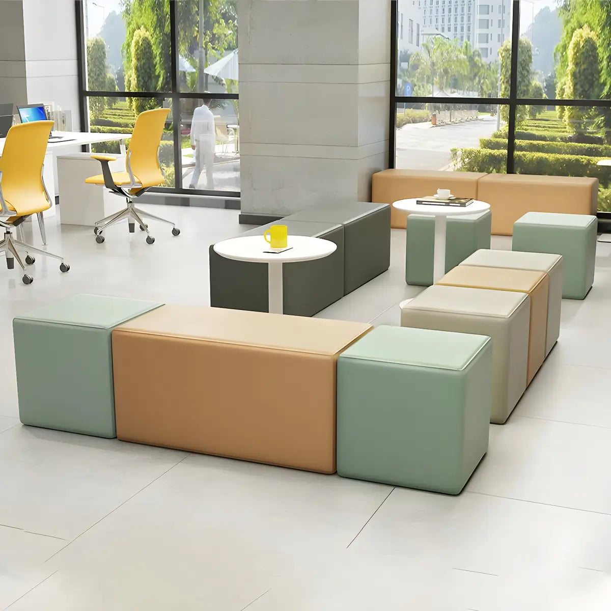 Multi-Color Modular Faux Leather Square Seating Set Image - 3
