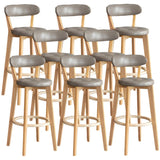 Multi-Color Round Leather Low Back Bar Stool Wood Image - 54