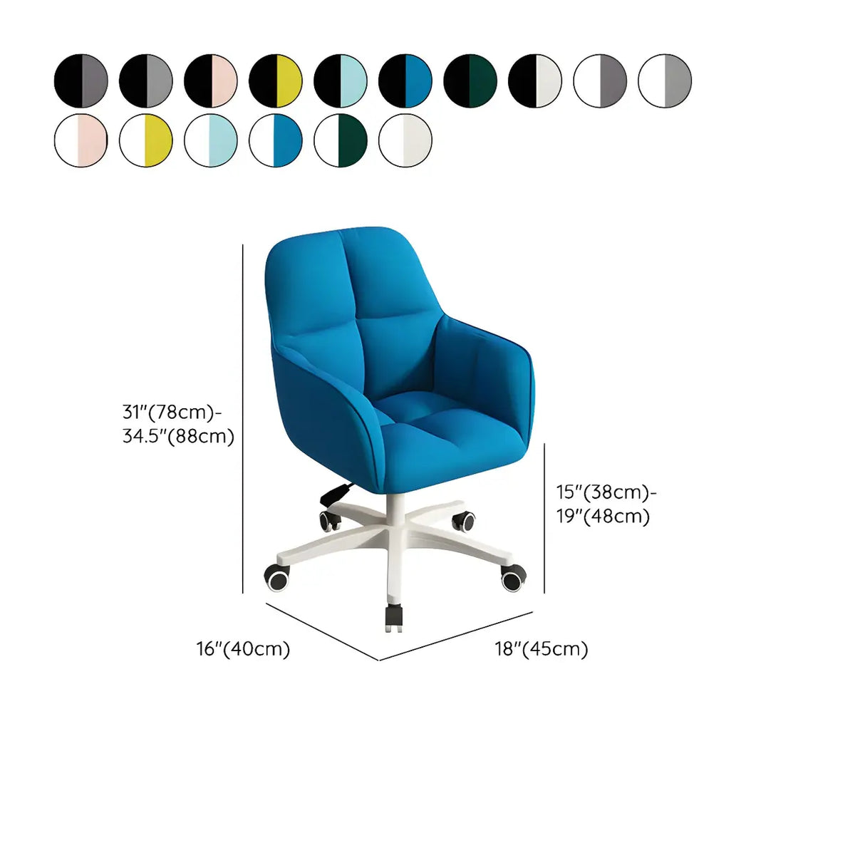 Multi-Color Swivel Curved Leather Fixed Arms Office Chair 