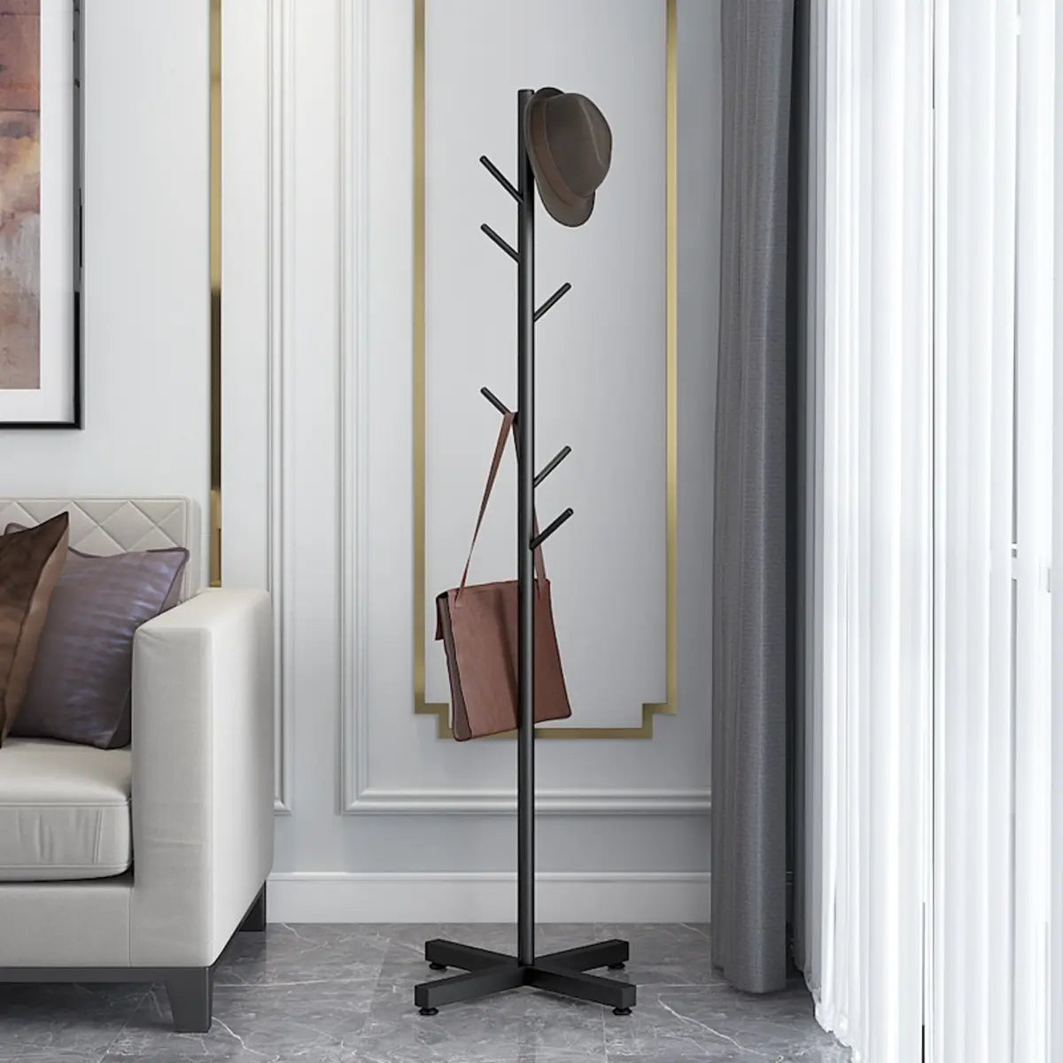 Multi-Color Tree Metal Hooks Freestanding Coat Rack Image - 2