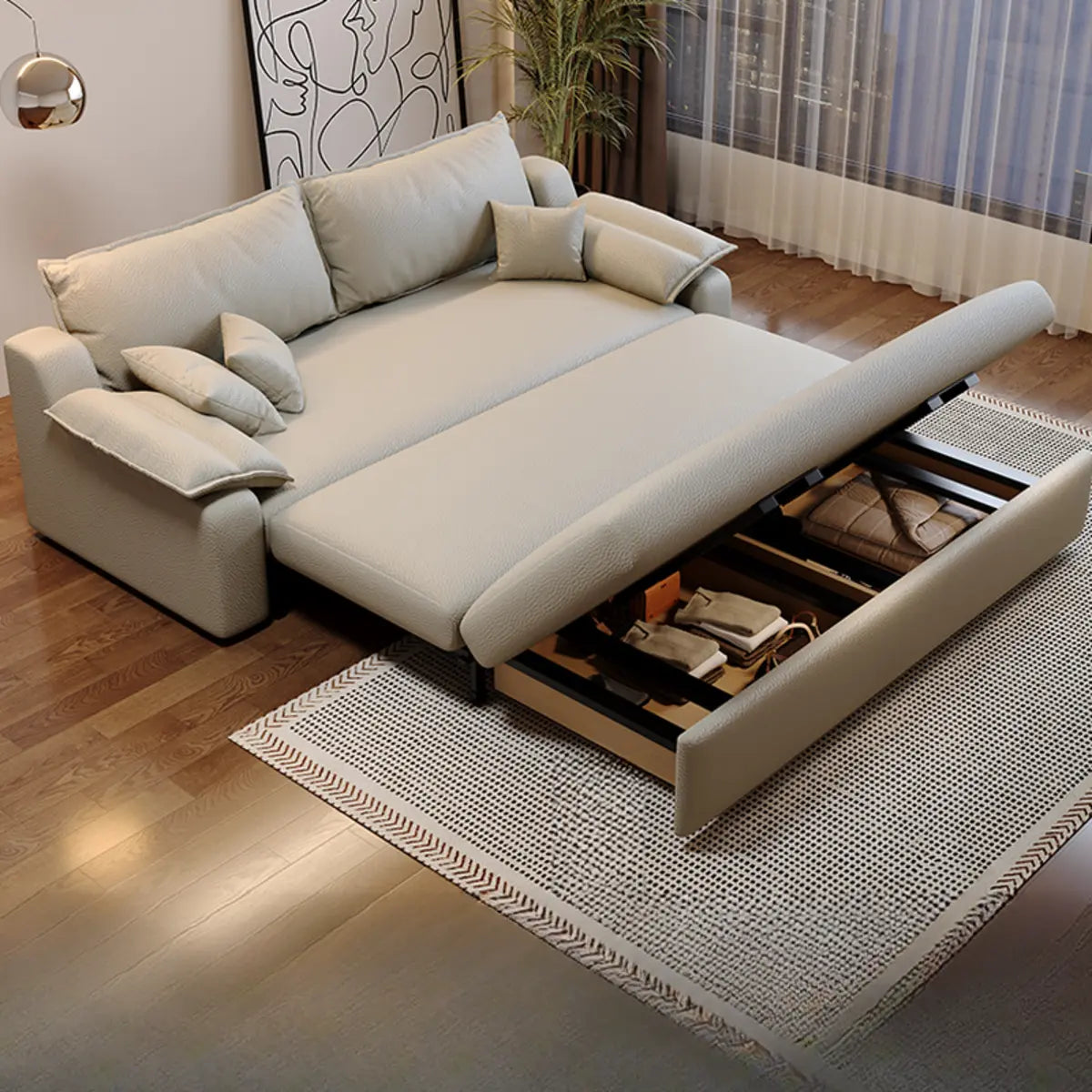 Multi-Function Grey Queen Storage Pillow Fabric Futon Image - 3