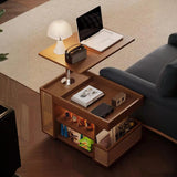 Multi-Function Wood Swivel Side Table with Storage and Wheels Image - 6