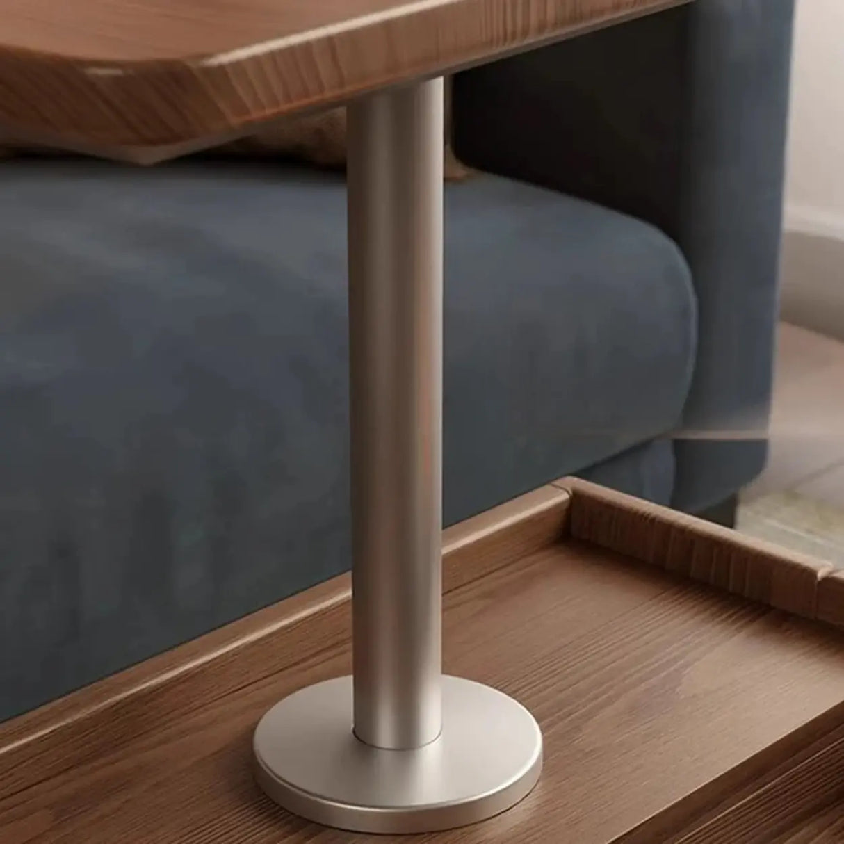 Multi-Function Wood Swivel Side Table with Storage and Wheels Image - 8