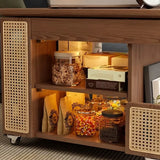 Multi-Function Wood Swivel Side Table with Storage and Wheels Image - 9