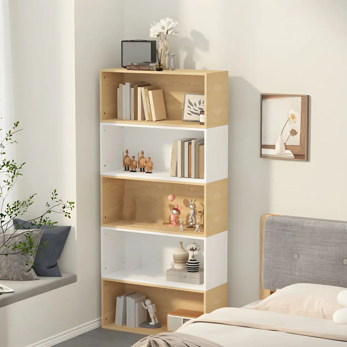 Multi-purpose Modular Modern Wood Rectangular Bookcase Image - 4